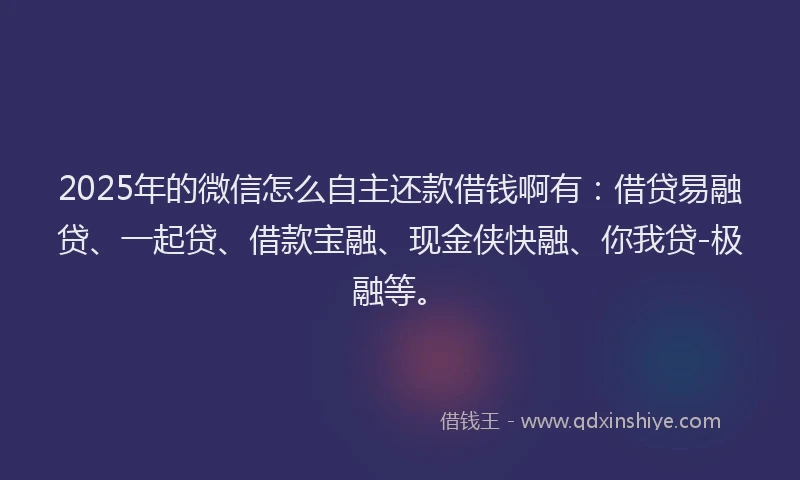 2025年的微信怎么自主还款借钱啊有：借贷易融贷、一起贷、借款宝融、现金侠快融、你我贷-极融等。