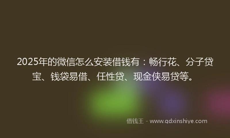 2025年的微信怎么安装借钱有：畅行花、分子贷宝、钱袋易借、任性贷、现金侠易贷等。