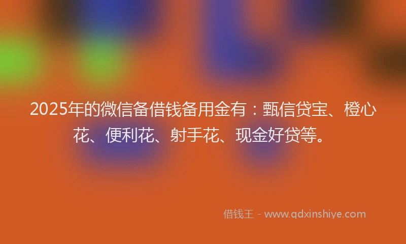 2025年的微信备借钱备用金有：甄信贷宝、橙心花、便利花、射手花、现金好贷等。