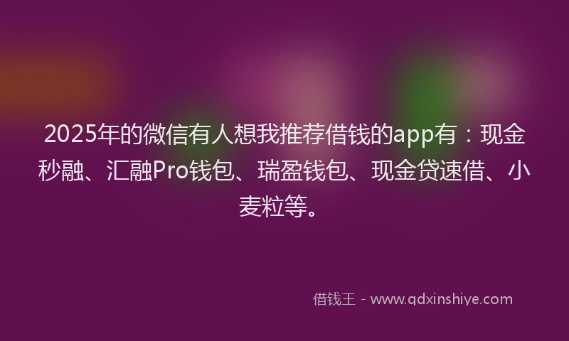 2025年的微信有人想我推荐借钱的app有：现金秒融、汇融Pro钱包、瑞盈钱包、现金贷速借、小麦粒等。