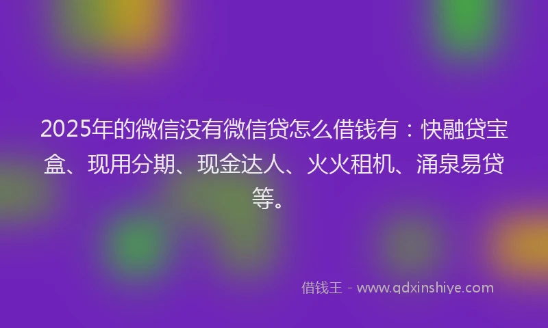 2025年的微信没有微信贷怎么借钱有：快融贷宝盒、现用分期、现金达人、火火租机、涌泉易贷等。