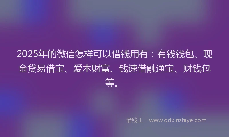 2025年的微信怎样可以借钱用有：有钱钱包、现金贷易借宝、爱木财富、钱速借融通宝、财钱包等。