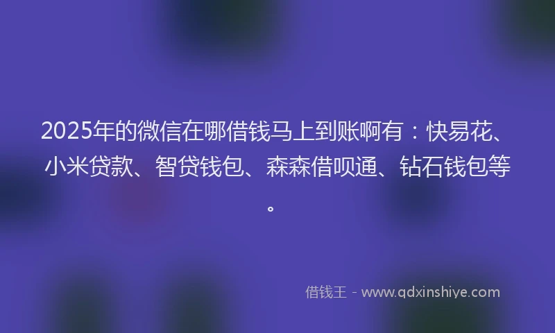 2025年的微信在哪借钱马上到账啊有：快易花、小米贷款、智贷钱包、森森借呗通、钻石钱包等。