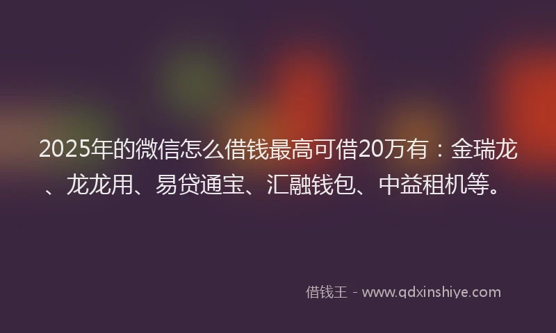 2025年的微信怎么借钱最高可借20万有：金瑞龙、龙龙用、易贷通宝、汇融钱包、中益租机等。