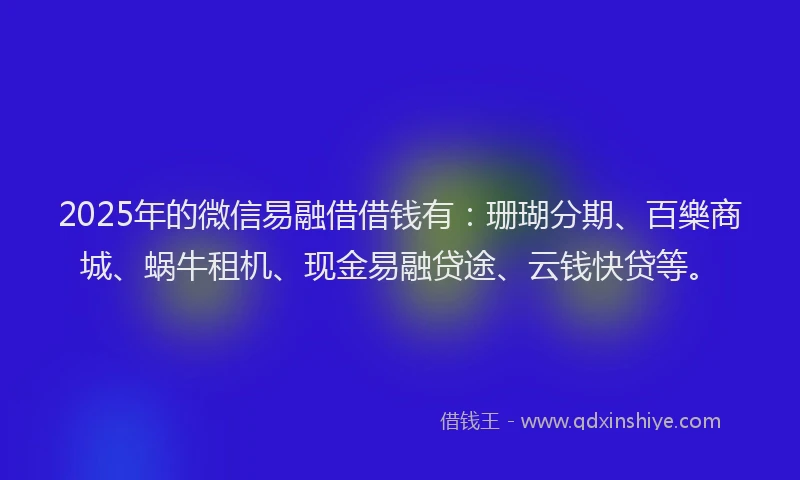 2025年的微信易融借借钱有：珊瑚分期、百樂商城、蜗牛租机、现金易融贷途、云钱快贷等。