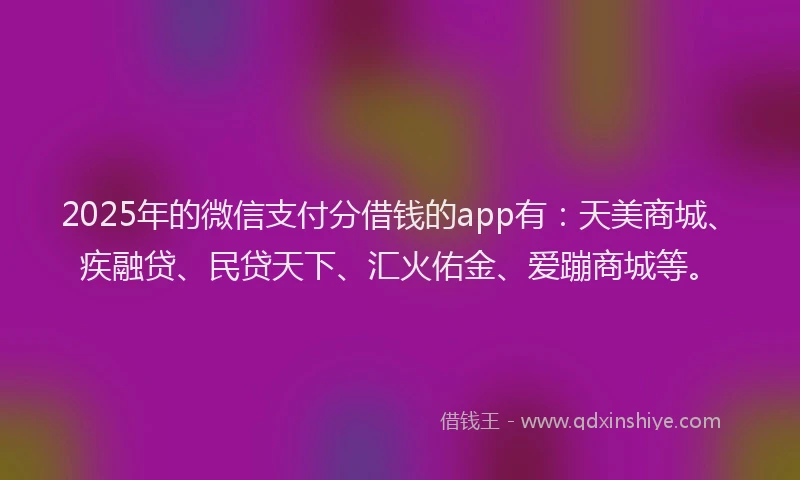 2025年的微信支付分借钱的app有：天美商城、疾融贷、民贷天下、汇火佑金、爱蹦商城等。