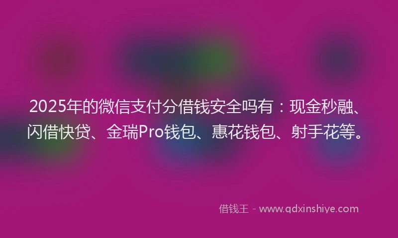 2025年的微信支付分借钱安全吗有：现金秒融、闪借快贷、金瑞Pro钱包、惠花钱包、射手花等。