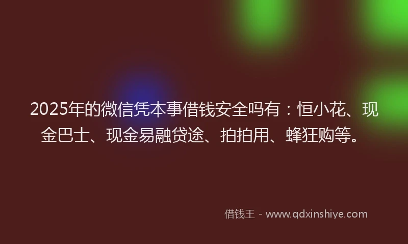 2025年的微信凭本事借钱安全吗有：恒小花、现金巴士、现金易融贷途、拍拍用、蜂狂购等。