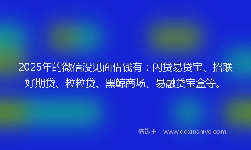 2025年的微信没见面借钱有：闪贷易贷宝、招联好期贷、粒粒贷、黑鲸商场、易融贷宝盒等。