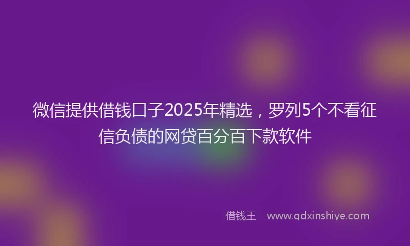 微信提供借钱口子2025年精选，罗列5个不看征信负债的网贷百分百下款软件