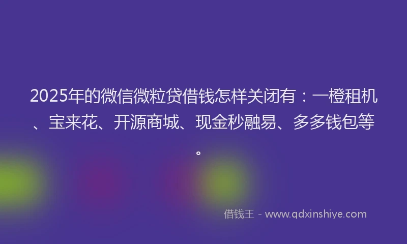 2025年的微信微粒贷借钱怎样关闭有：一橙租机、宝来花、开源商城、现金秒融易、多多钱包等。