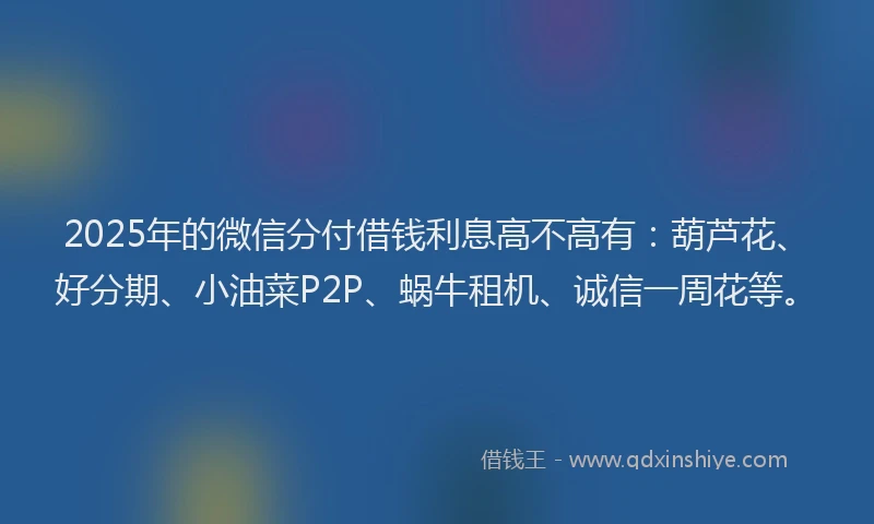 2025年的微信分付借钱利息高不高有：葫芦花、好分期、小油菜P2P、蜗牛租机、诚信一周花等。