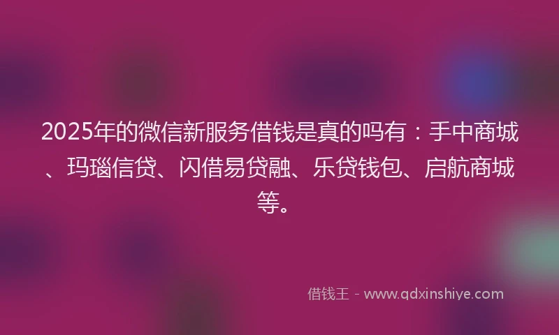 2025年的微信新服务借钱是真的吗有：手中商城、玛瑙信贷、闪借易贷融、乐贷钱包、启航商城等。