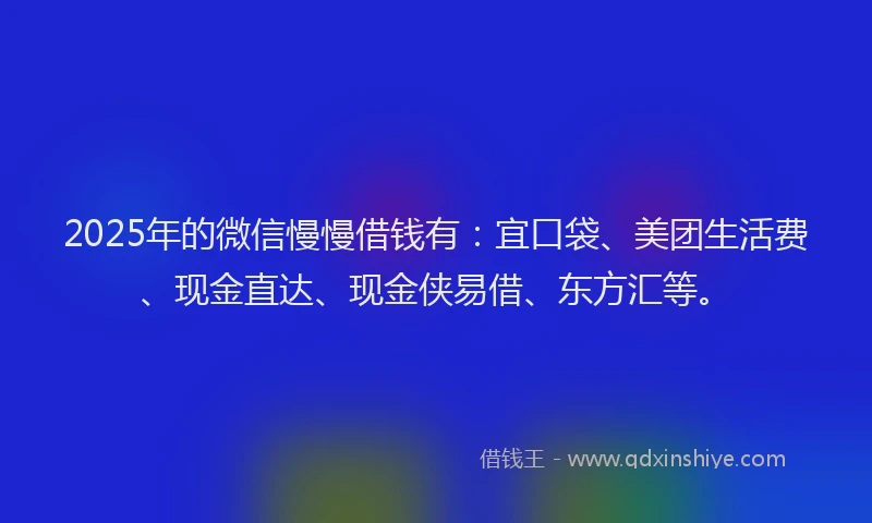 2025年的微信慢慢借钱有：宜口袋、美团生活费、现金直达、现金侠易借、东方汇等。