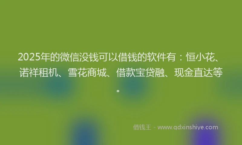 2025年的微信没钱可以借钱的软件有：恒小花、诺祥租机、雪花商城、借款宝贷融、现金直达等。