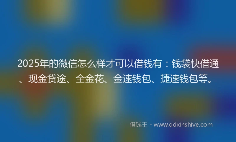 2025年的微信怎么样才可以借钱有：钱袋快借通、现金贷途、全金花、金速钱包、捷速钱包等。