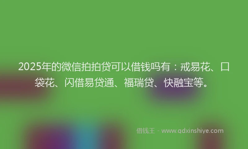2025年的微信拍拍贷可以借钱吗有：戒易花、口袋花、闪借易贷通、福瑞贷、快融宝等。