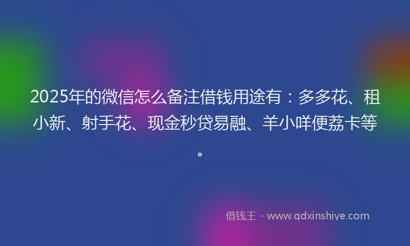 2025年的微信怎么备注借钱用途有：多多花、租小新、射手花、现金秒贷易融、羊小咩便荔卡等。