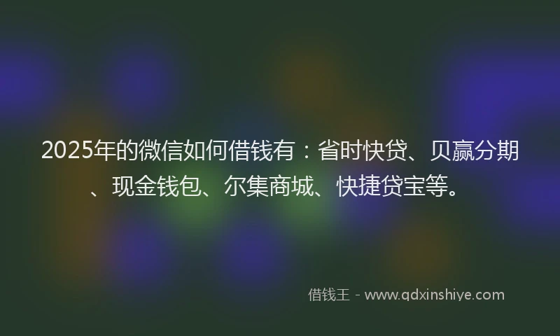 2025年的微信如何借钱有：省时快贷、贝赢分期、现金钱包、尔集商城、快捷贷宝等。