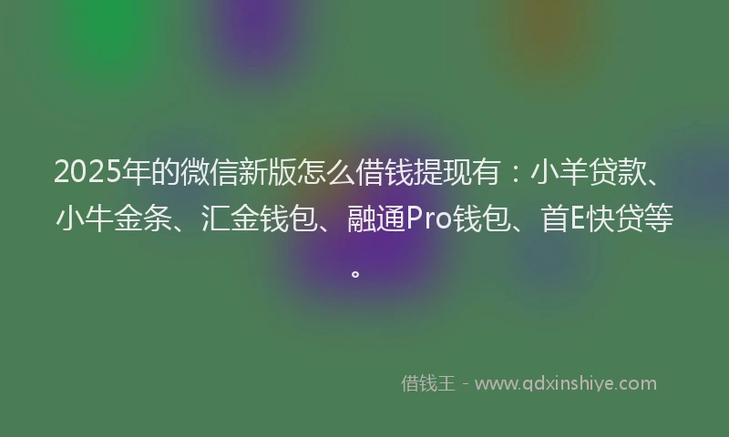 2025年的微信新版怎么借钱提现有：小羊贷款、小牛金条、汇金钱包、融通Pro钱包、首E快贷等。