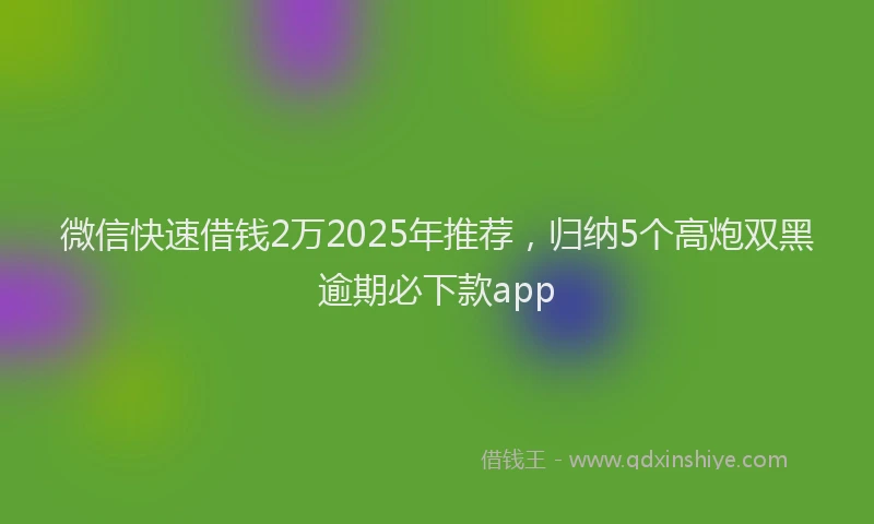 微信快速借钱2万2025年推荐，归纳5个高炮双黑逾期必下款app