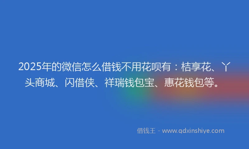 2025年的微信怎么借钱不用花呗有：桔享花、丫头商城、闪借侠、祥瑞钱包宝、惠花钱包等。