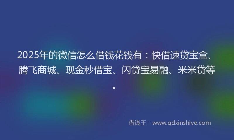 2025年的微信怎么借钱花钱有：快借速贷宝盒、腾飞商城、现金秒借宝、闪贷宝易融、米米贷等。
