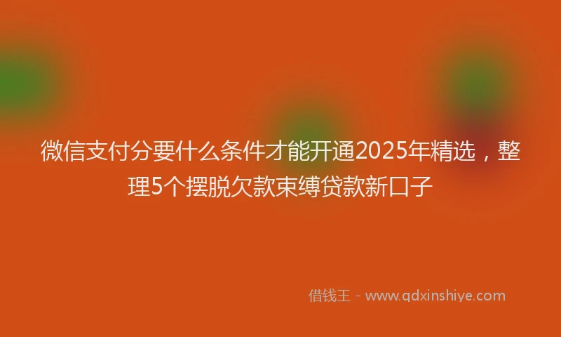 微信支付分要什么条件才能开通2025年精选，整理5个摆脱欠款束缚贷款新口子