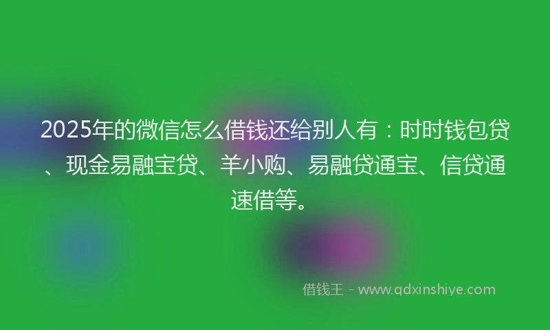 2025年的微信怎么借钱还给别人有：时时钱包贷、现金易融宝贷、羊小购、易融贷通宝、信贷通速借等。