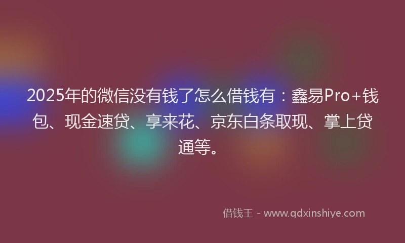2025年的微信没有钱了怎么借钱有：鑫易Pro+钱包、现金速贷、享来花、京东白条取现、掌上贷通等。