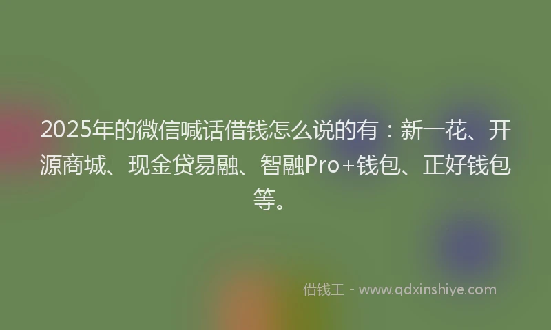 2025年的微信喊话借钱怎么说的有：新一花、开源商城、现金贷易融、智融Pro+钱包、正好钱包等。