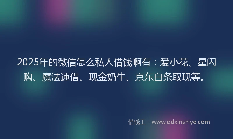 2025年的微信怎么私人借钱啊有：爱小花、星闪购、魔法速借、现金奶牛、京东白条取现等。