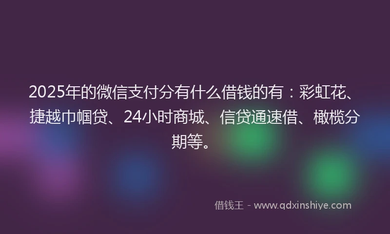 2025年的微信支付分有什么借钱的有：彩虹花、捷越巾帼贷、24小时商城、信贷通速借、橄榄分期等。