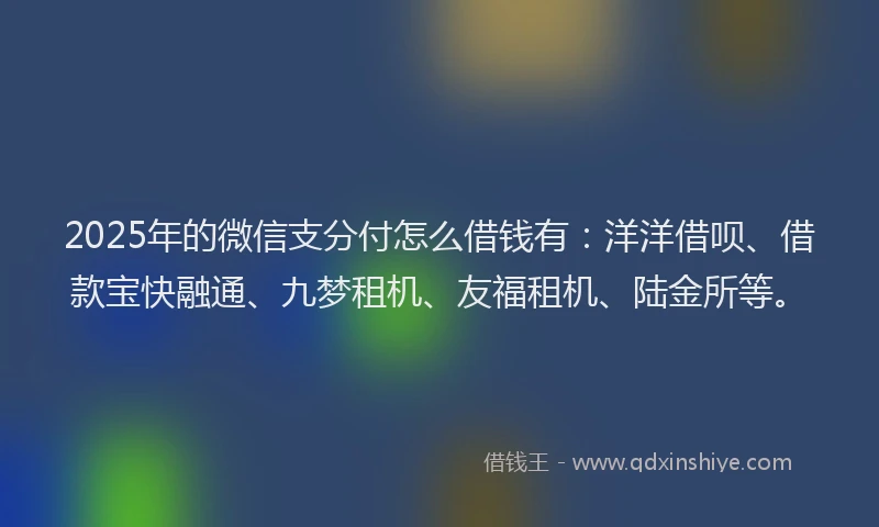 2025年的微信支分付怎么借钱有：洋洋借呗、借款宝快融通、九梦租机、友福租机、陆金所等。