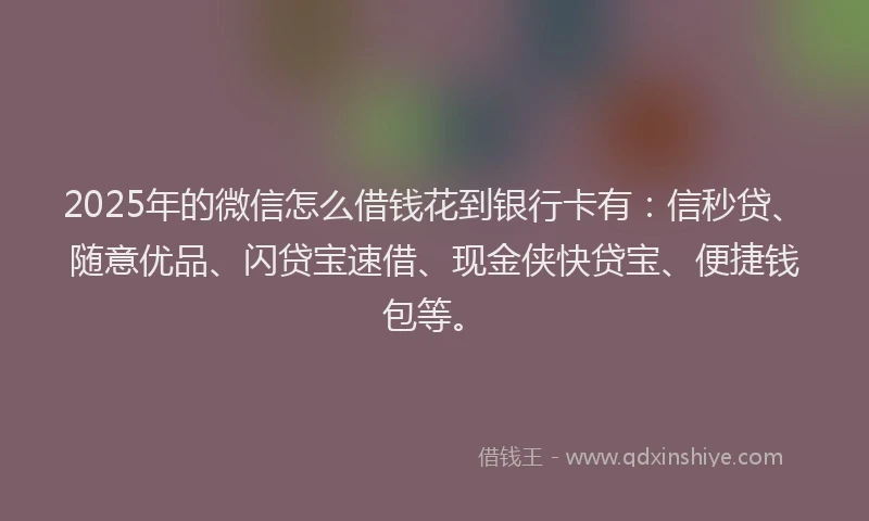 2025年的微信怎么借钱花到银行卡有：信秒贷、随意优品、闪贷宝速借、现金侠快贷宝、便捷钱包等。