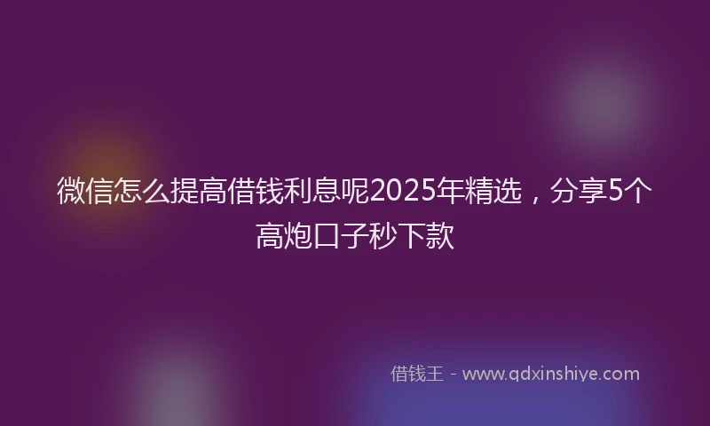微信怎么提高借钱利息呢2025年精选，分享5个高炮口子秒下款