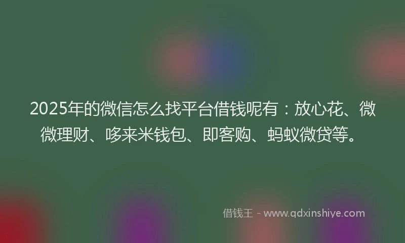 2025年的微信怎么找平台借钱呢有：放心花、微微理财、哆来米钱包、即客购、蚂蚁微贷等。