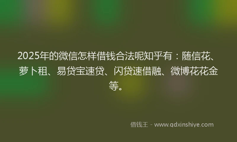2025年的微信怎样借钱合法呢知乎有：随信花、萝卜租、易贷宝速贷、闪贷速借融、微博花花金等。