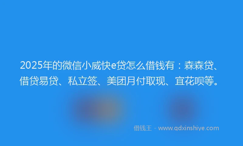 2025年的微信小威快e贷怎么借钱有：森森贷、借贷易贷、私立签、美团月付取现、宜花呗等。