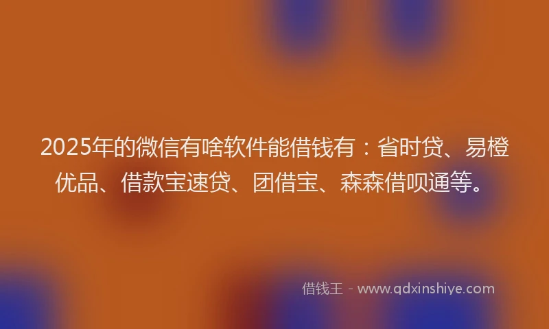 2025年的微信有啥软件能借钱有：省时贷、易橙优品、借款宝速贷、团借宝、森森借呗通等。