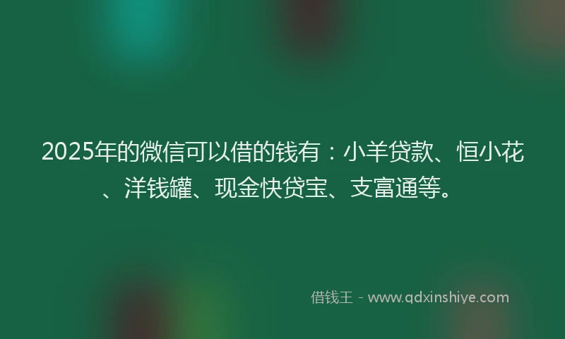 2025年的微信可以借的钱有：小羊贷款、恒小花、洋钱罐、现金快贷宝、支富通等。