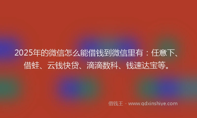 2025年的微信怎么能借钱到微信里有：任意下、借蛙、云钱快贷、滴滴数科、钱速达宝等。
