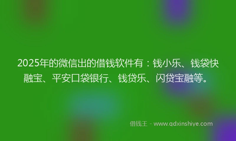 2025年的微信出的借钱软件有：钱小乐、钱袋快融宝、平安口袋银行、钱贷乐、闪贷宝融等。
