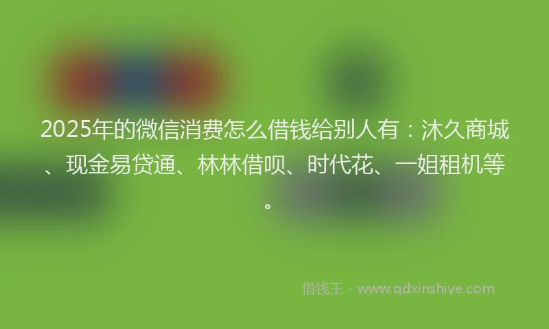 2025年的微信消费怎么借钱给别人有：沐久商城、现金易贷通、林林借呗、时代花、一姐租机等。