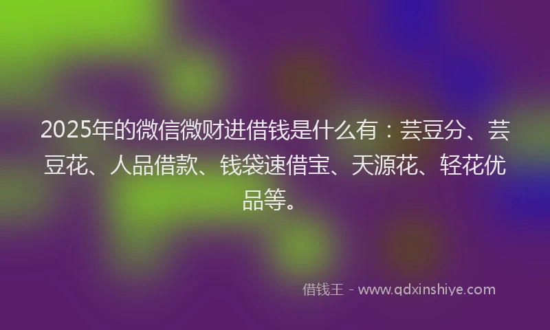 2025年的微信微财进借钱是什么有：芸豆分、芸豆花、人品借款、钱袋速借宝、天源花、轻花优品等。