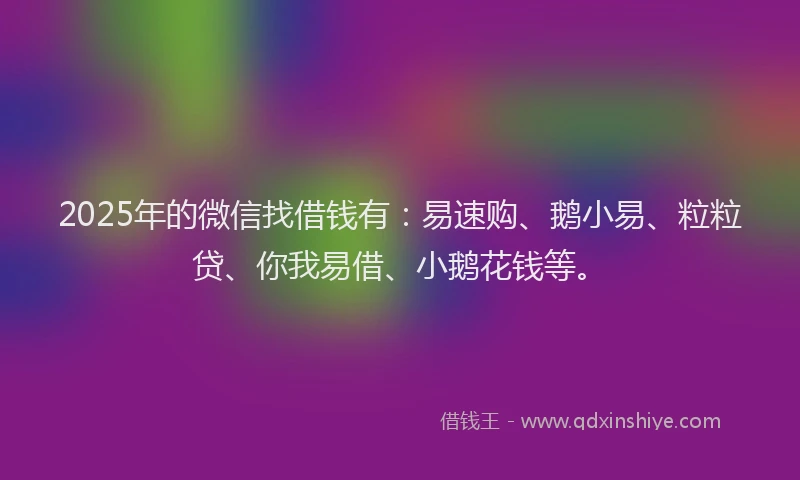 2025年的微信找借钱有：易速购、鹅小易、粒粒贷、你我易借、小鹅花钱等。