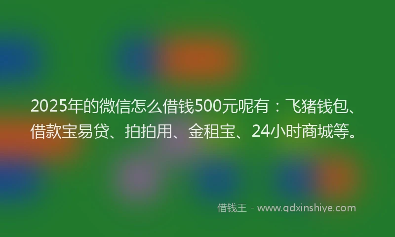 2025年的微信怎么借钱500元呢有：飞猪钱包、借款宝易贷、拍拍用、金租宝、24小时商城等。