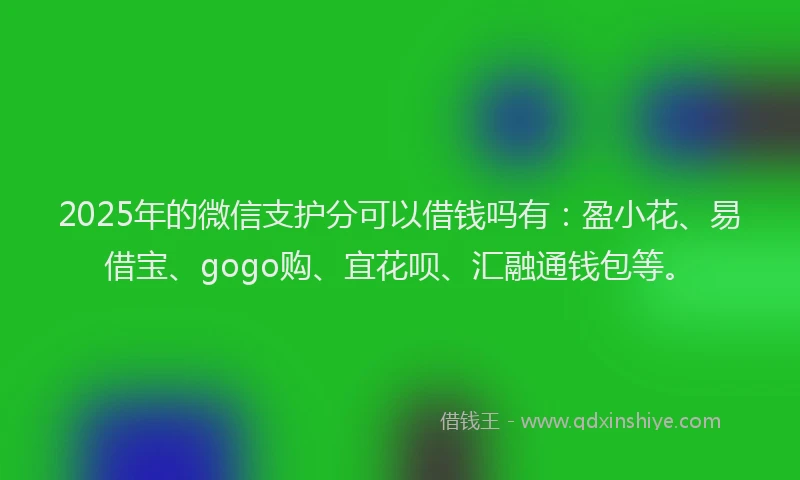 2025年的微信支护分可以借钱吗有：盈小花、易借宝、gogo购、宜花呗、汇融通钱包等。