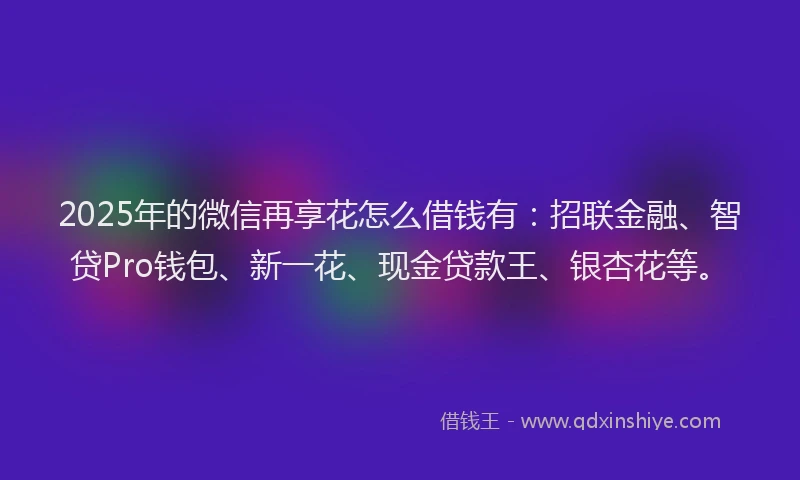 2025年的微信再享花怎么借钱有：招联金融、智贷Pro钱包、新一花、现金贷款王、银杏花等。