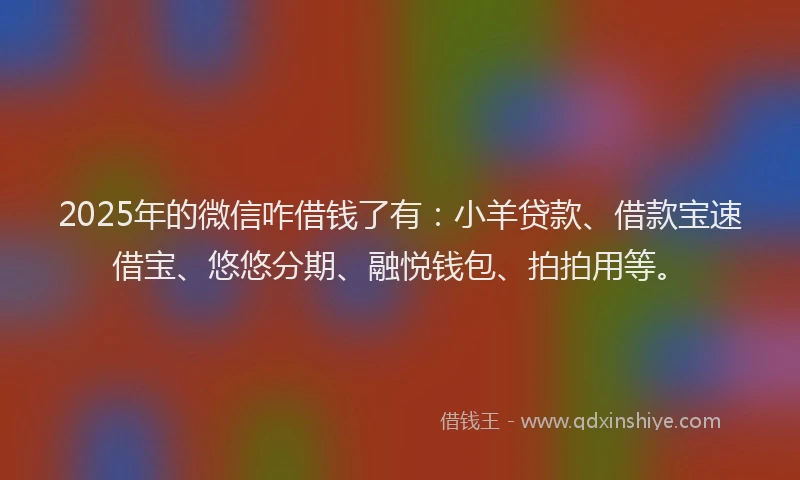 2025年的微信咋借钱了有：小羊贷款、借款宝速借宝、悠悠分期、融悦钱包、拍拍用等。